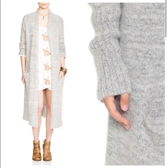 FREE PEOPLE Santa Cruise Women's Wool Bland Gray Long Cardigan - Picture 3 of 8